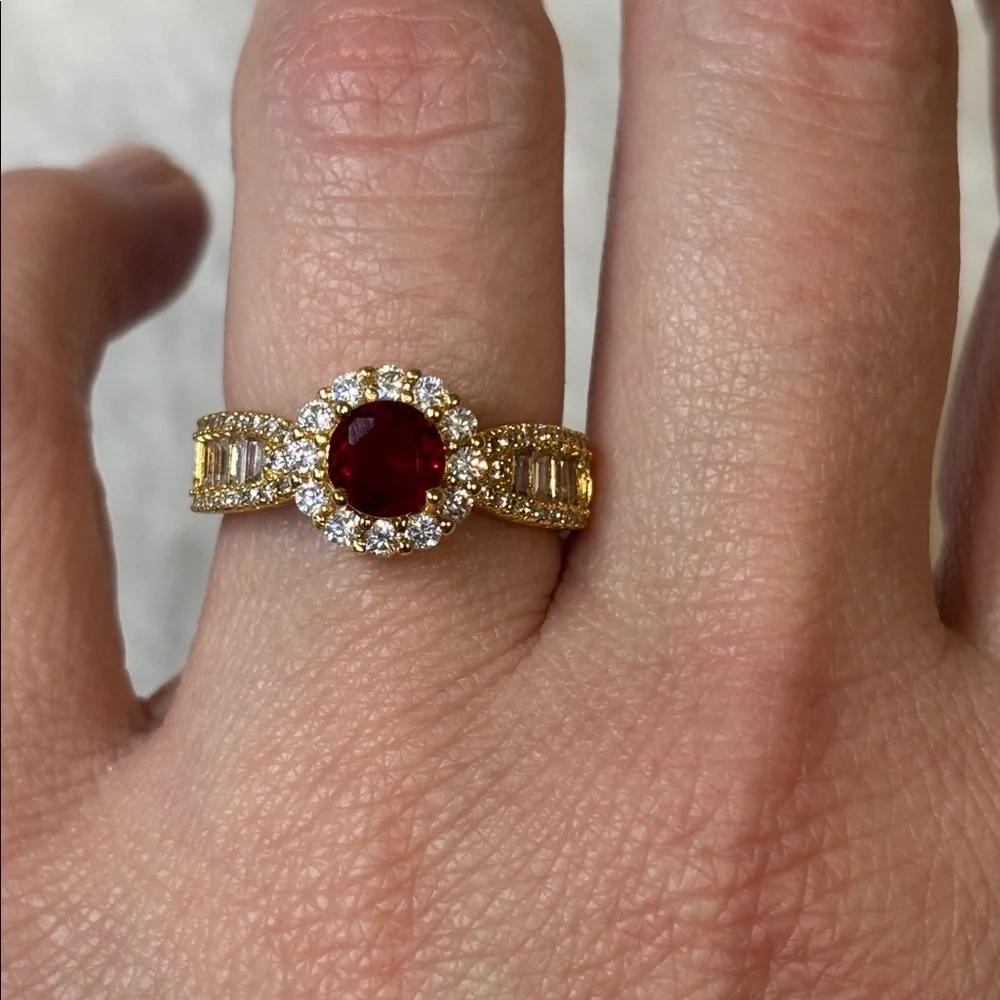 AAA CZ Round Baguette Ring 18k Yellow Gold Filled